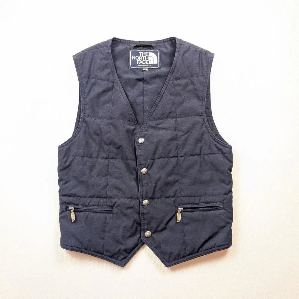 Vintage 80s The North Face Vest Jacket Men Small Blue Rare Quilted Talon Zip